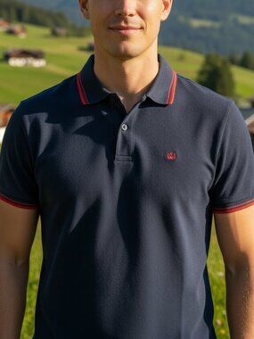 Ben Sherman Original Romford Polo Shirt - Navy Blue Red Tipped - Mens Medium